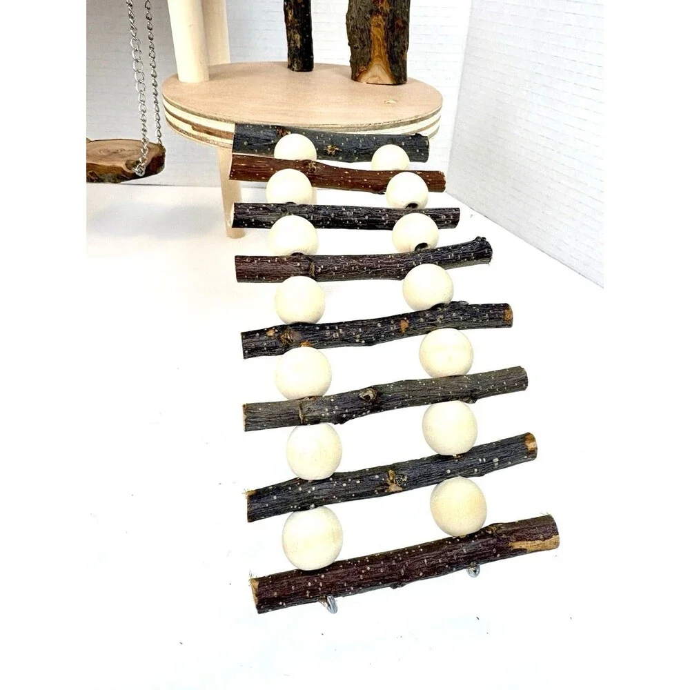Hamster Playground Platform, Climbing, Swinging, Ladder Toy, Natural Pet-Safe